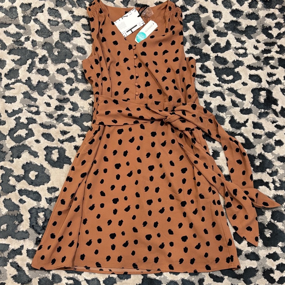 41 Hawthorn Tan Dress with Black Polka Dots